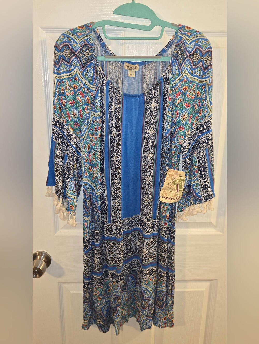 One World Size L Large Slinky Stretchy Boho Hippy Midi Dress Beach Summer
